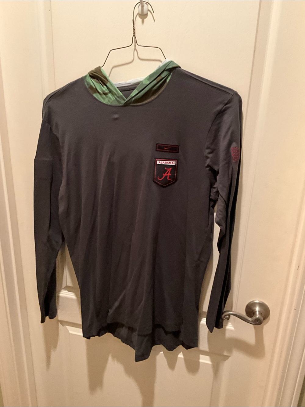 Nike Men's Long Sleeve Hooded Shirt - Gray with Green Hood